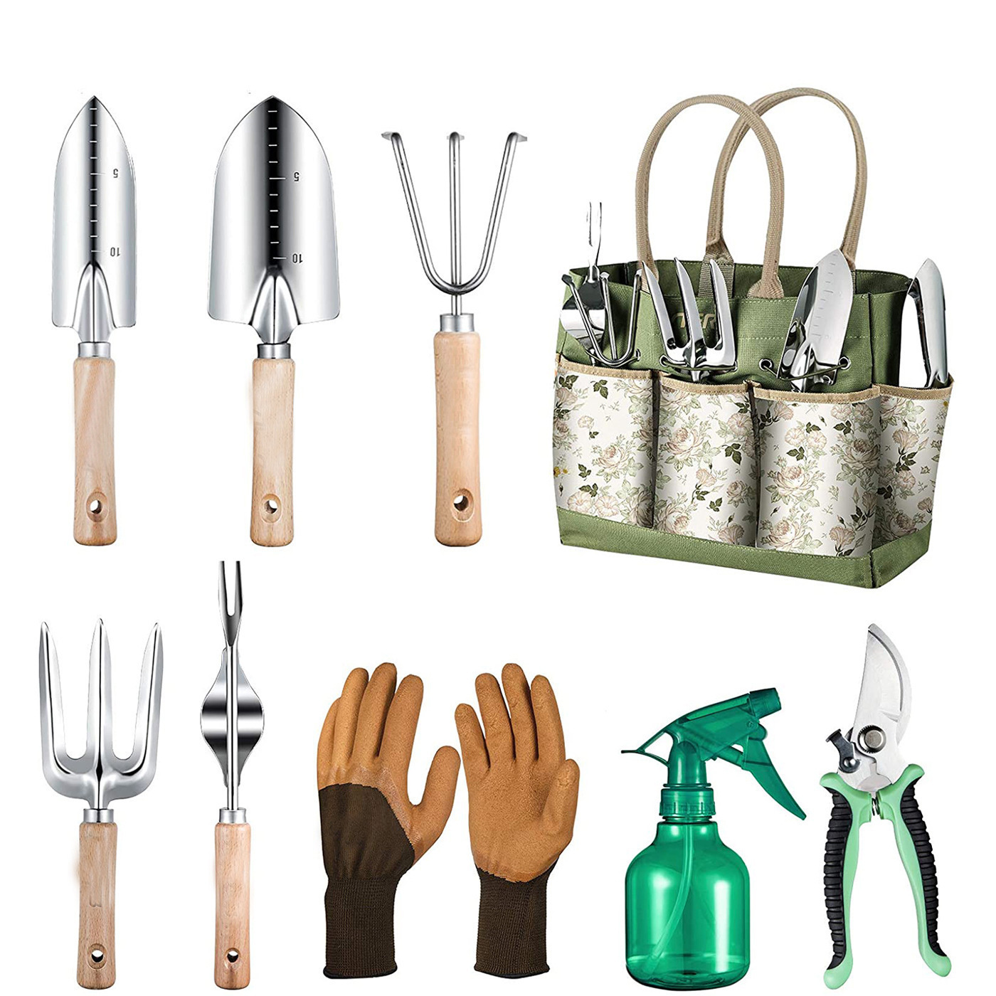 Gardening Tools Women - 9-teiliges Gartengeräte-Set mit robusten Handwerkzeugen aus