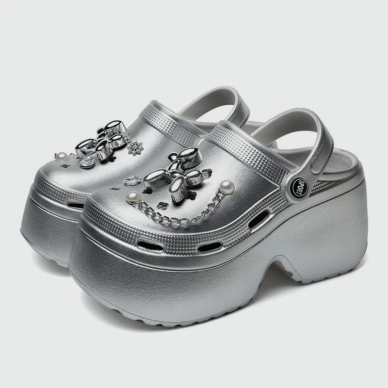 Gardening Tools Women - Neue Damen Plateau-Clogs in Silber –